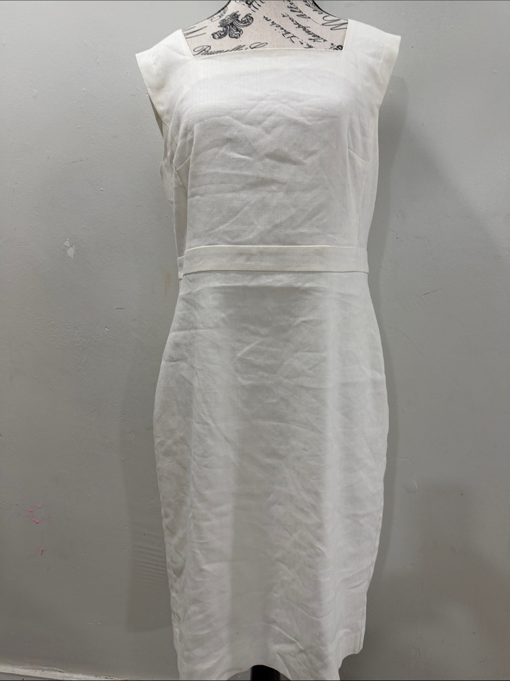Ann Taylor White Textured Linen Blend Sheath Dress Square Neck 6